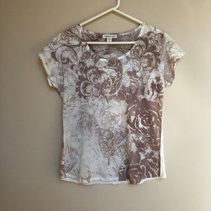 Coldwater Creek light brown floral shirt, size 8 (small)